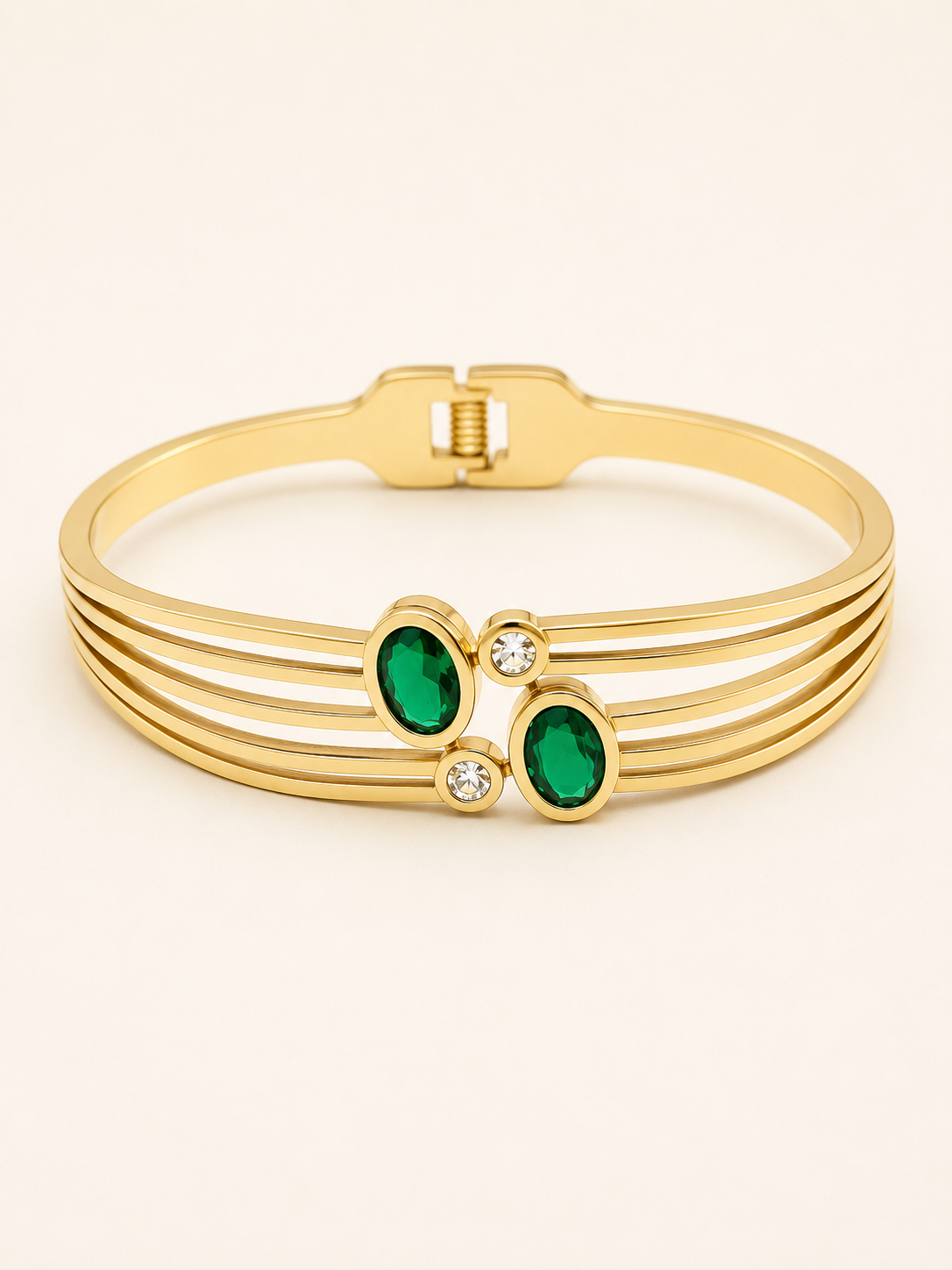 Bold Green Gem Gold Bangle Bracelet 💚