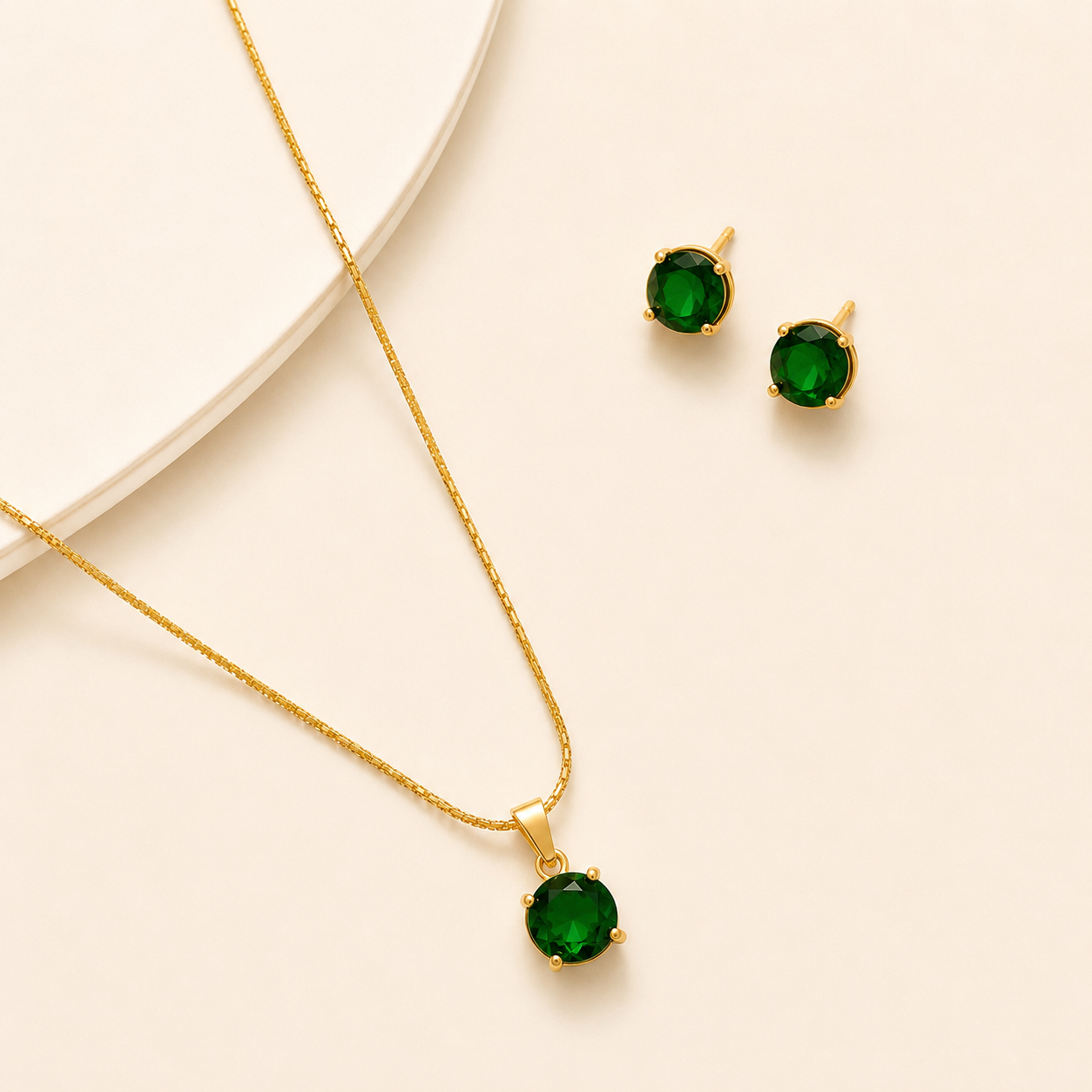 Emerald Classic Solitaire Necklace Set 💚