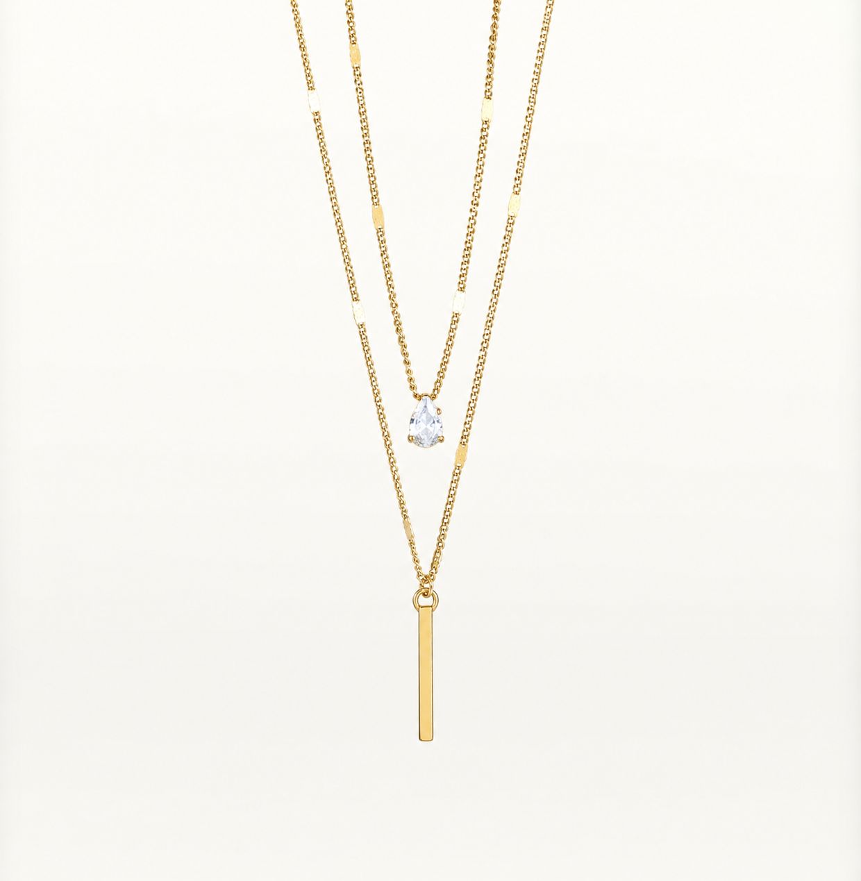 Gold Bar Dew Drop Two-Layer Necklace ✨