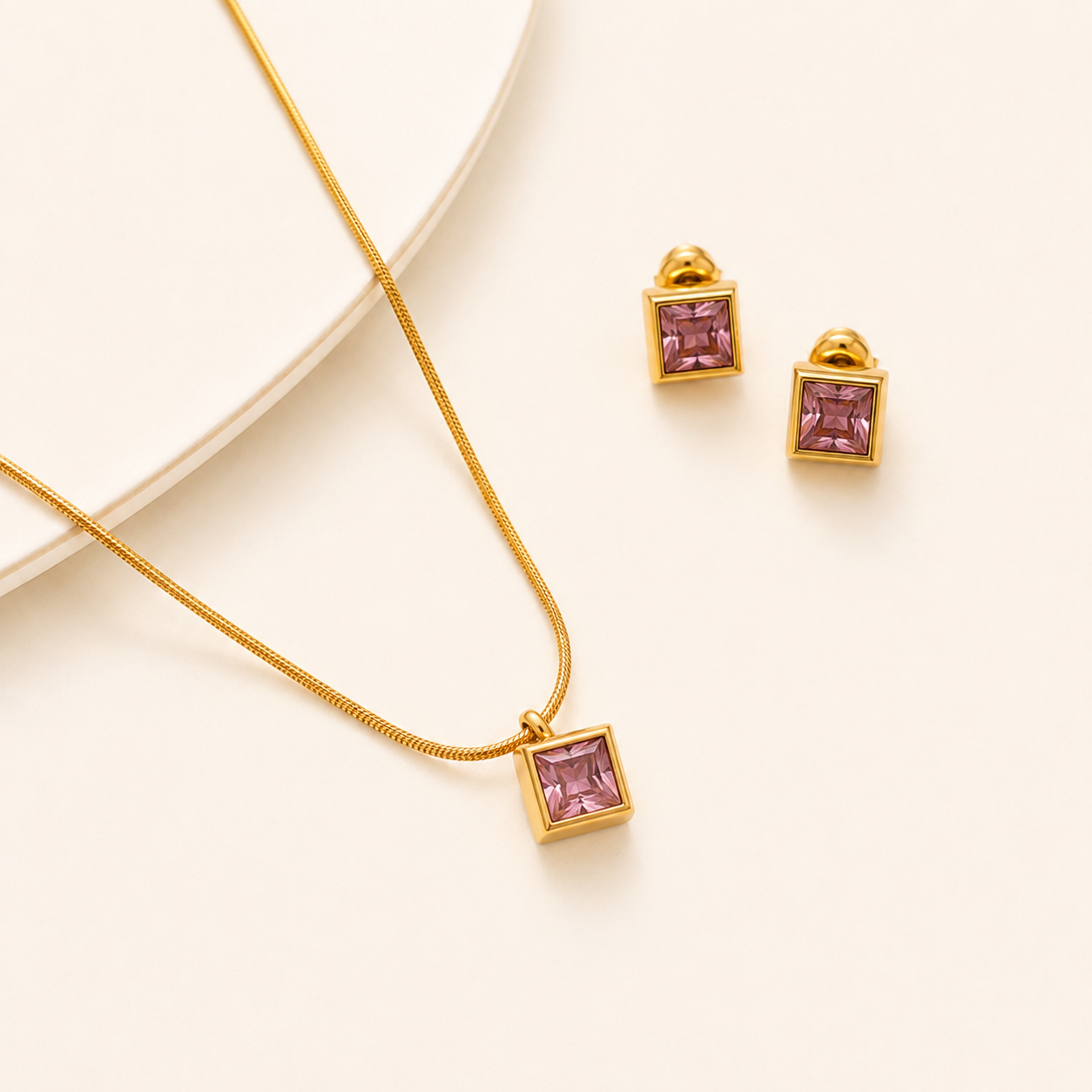 Pink Emerald Geometric Jewellery Set 💚