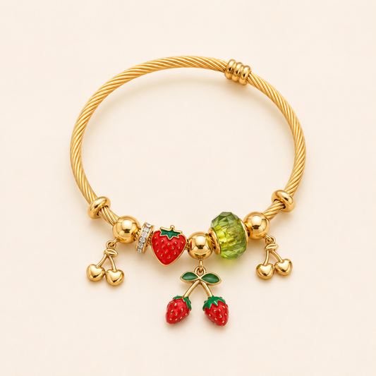 Chic Cherry Charm Layer Cuff Bracelet ❤️
