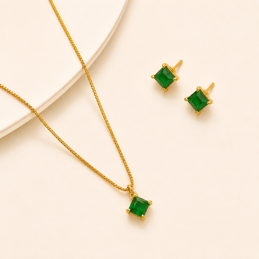 Emerald Princess Cut Necklace Set 💚