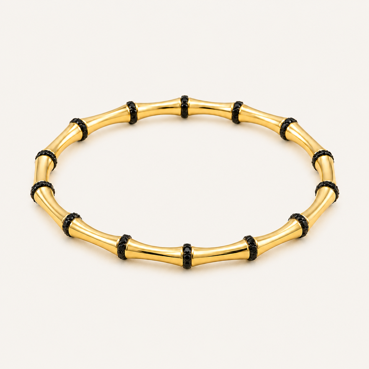 Gold Bamboo Black Gemstone Accents Bracelet 🖤
