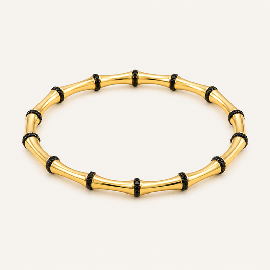 Gold Bamboo Black Gemstone Accents Bracelet 🖤