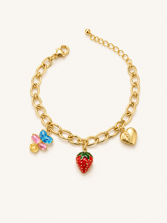 Gold Heart Strawberry Charm Bracelet ❤️