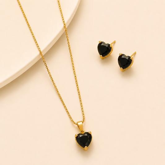 Midnight Heart Crystal Necklace Set 🖤