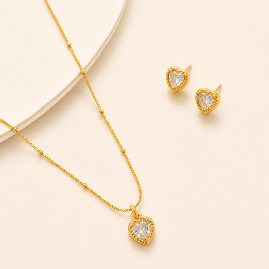 Radiant Heart Halo Necklace Set 🤍